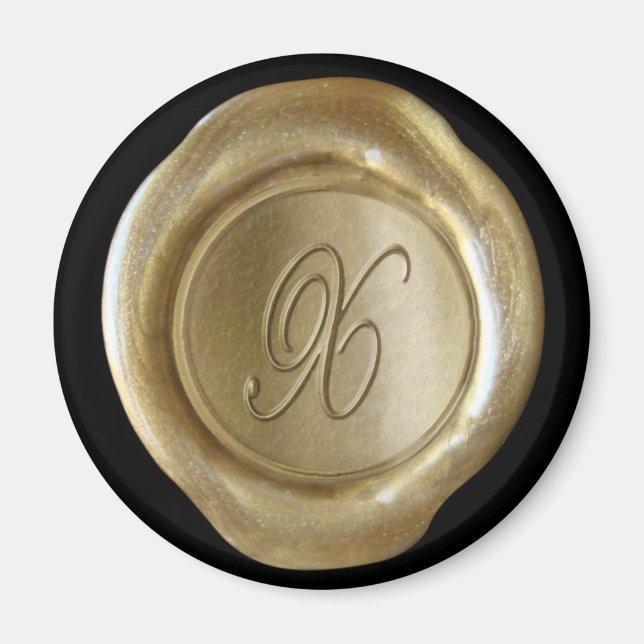 Vax säl, monogram magnet - Guld - skript Stil - (Framsidan)