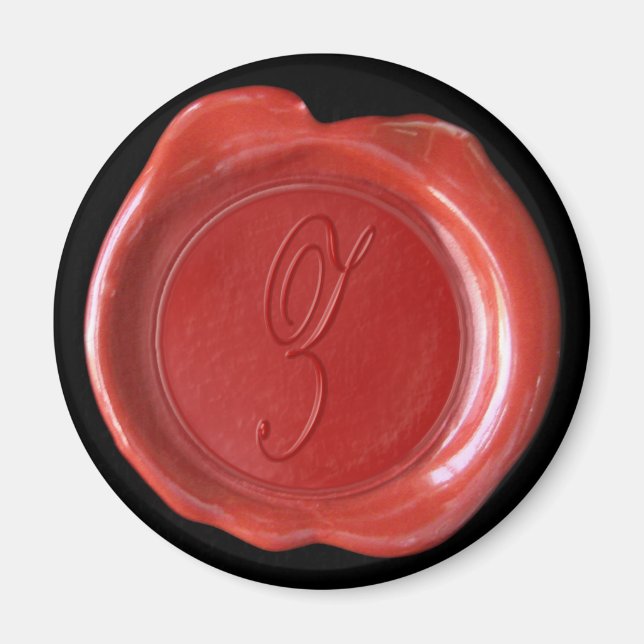 Vax säl, monogram magnet - rött - skript Stil - (Framsidan)