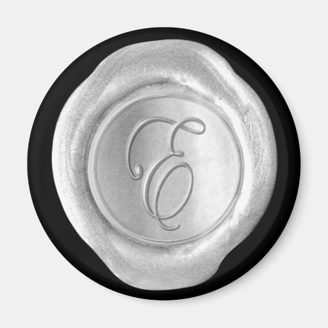 Vax säl, monogram magnet - Silver - skript Stil - (Framsidan)