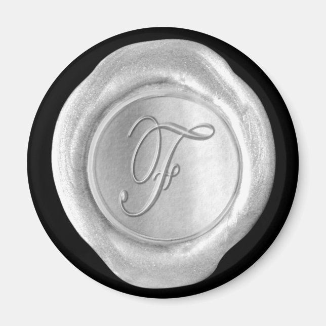 Vax säl, monogram magnet - Silver - skript Stil - (Framsidan)