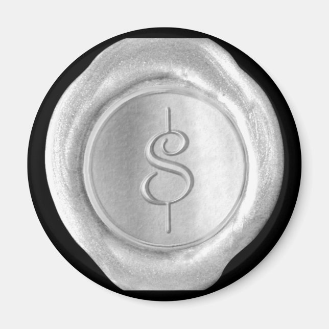 Vax säl, monogram magnet - Silver - skript Stil - (Framsidan)