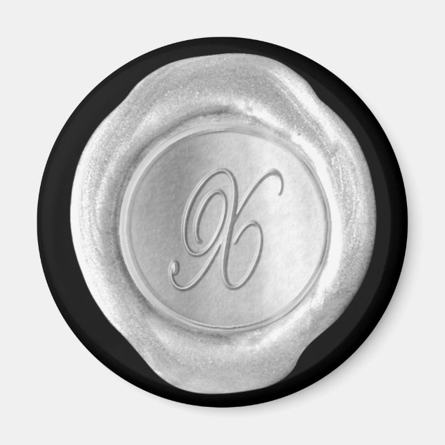 Vax säl, monogram magnet - Silver - skript Stil - (Framsidan)