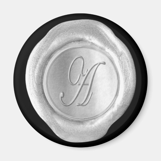 Vax säl, monogram magnet - Silver - skript Stil - (Framsidan)