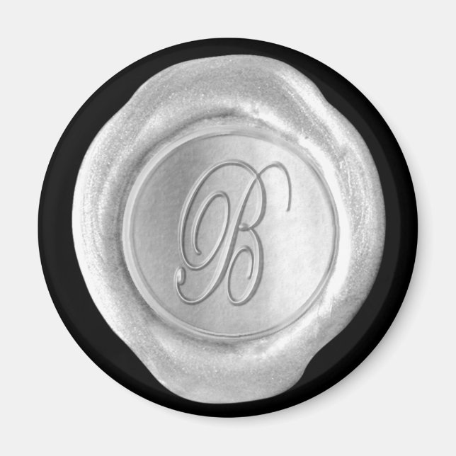Vax säl, monogram magnet - Silver - skript Stil - (Framsidan)