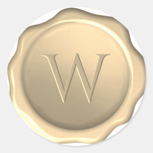 Vax Seal Brev W Initial Monogram Golden Sticker Runt Klistermärke
