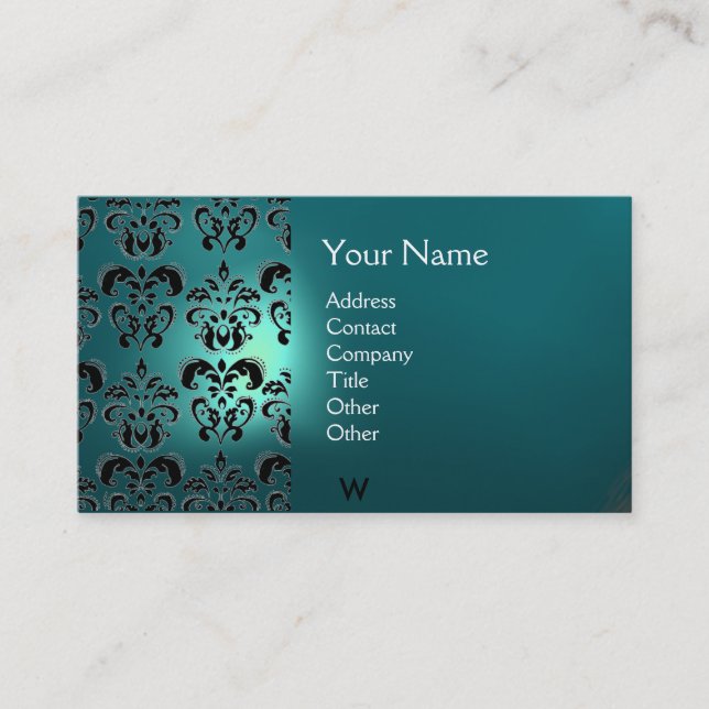 VAX SEAL DAMASK MONOGRAM Blue acquamarine Visitkort (Framsida)