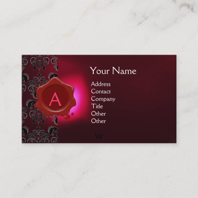 VAX SEAL DAMASK MONOGRAM rosa burgundi Visitkort (Framsida)