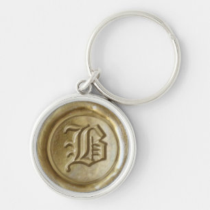 Vax Seal Monogram - Guld - gammal engelska B - Rund Silverfärgad Nyckelring