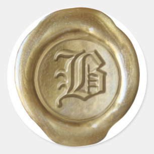 Vax Seal Monogram - Guld - Gammal engelska - Brev Runt Klistermärke