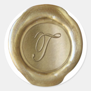 Vax Seal Monogram - Guld - Skript T - Runt Klistermärke