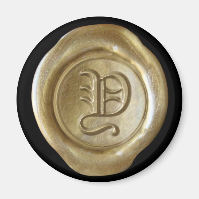 Vax Seal Monogram Magnet - Guld - gammal engelska  (Framsidan)