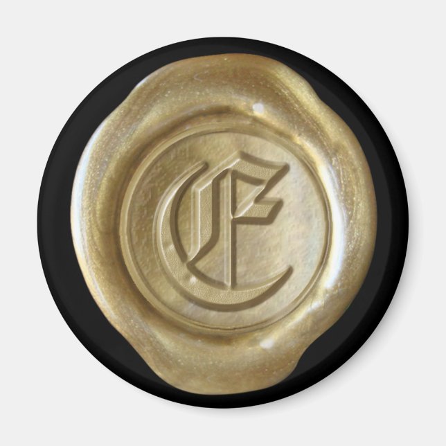 Vax Seal Monogram Magnet - Guld - gammal engelska  (Framsidan)
