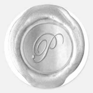 Vax Seal Monogram - Silver - skript P - Runt Klistermärke