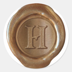 Vax-sial Monogram - koppar - Viktorian H - Runt Klistermärke