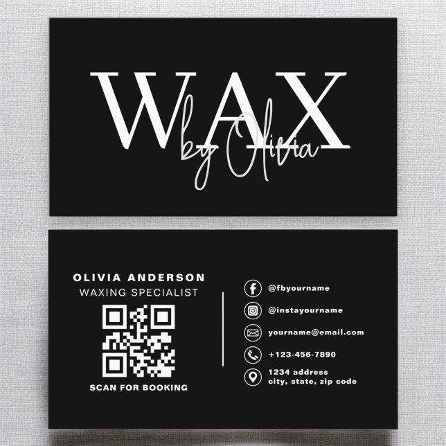 Vax Specialist Esthetician QR Code Black White Visitkort (Skapare uppladdad)
