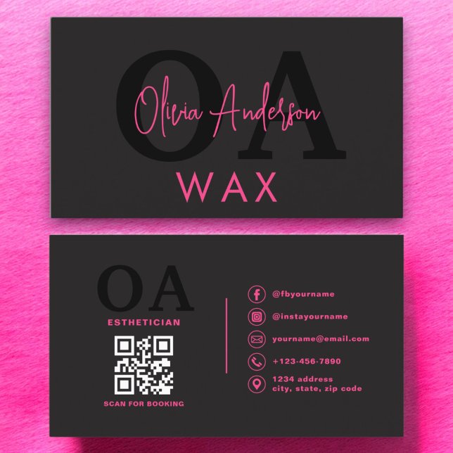 Vax Specialist Esthetician QR Code Shock rosa Blac Visitkort (Skapare uppladdad)