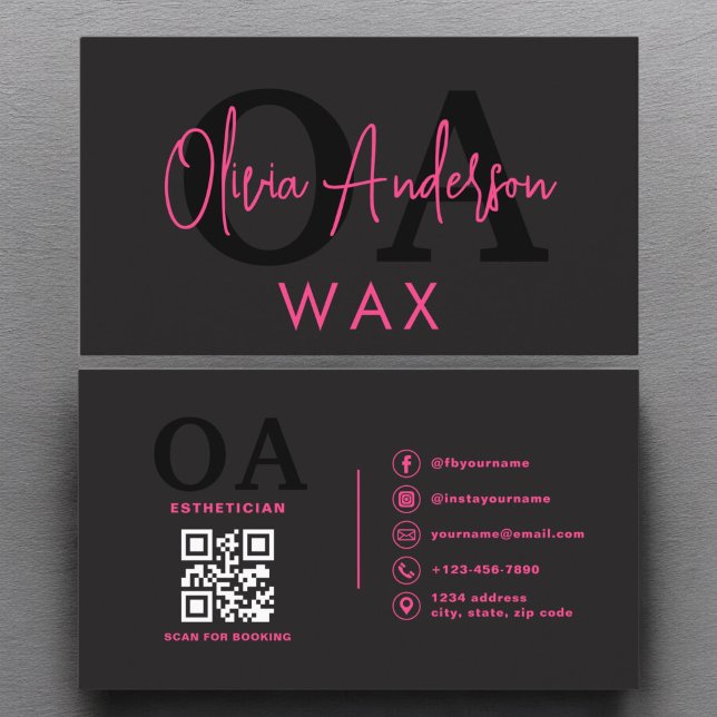 Vax Specialist Esthetician QR Code Shock rosa Blac Visitkort (Skapare uppladdad)