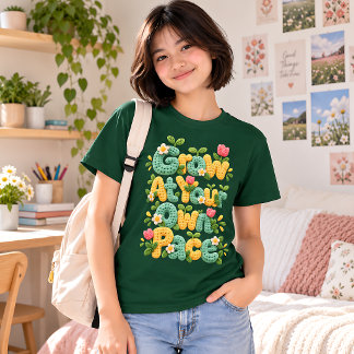Växa i nåd Virkad blomster kristen t-shirt