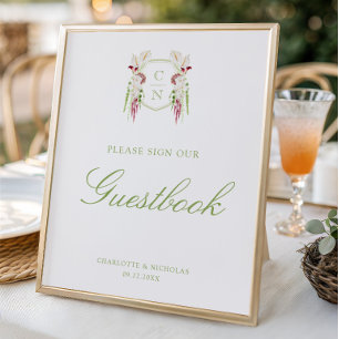 Växande blommonogram Vigestbokstavskylt för bröllo Poster