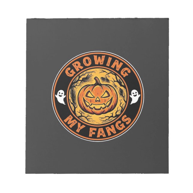 Växande huggtänder Halloween-pumpa Spökdesign_1 Anteckningsblock (Framsida)