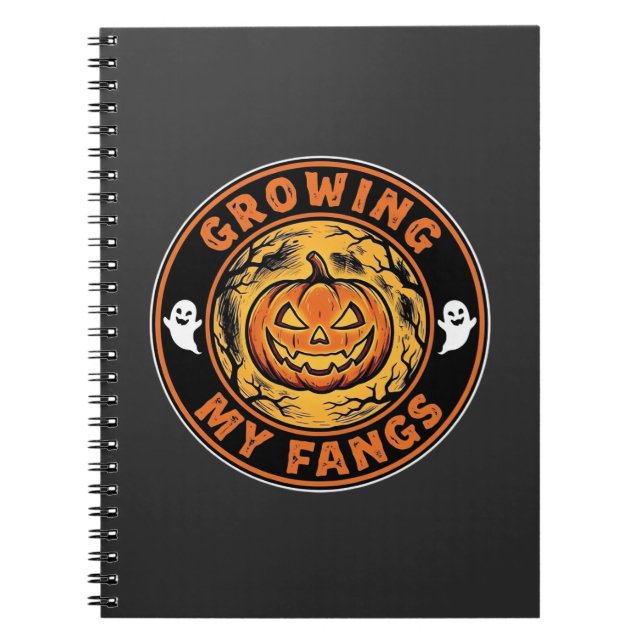 Växande huggtänder Halloween-pumpa Spökdesign_1 Anteckningsbok (Framsidan)