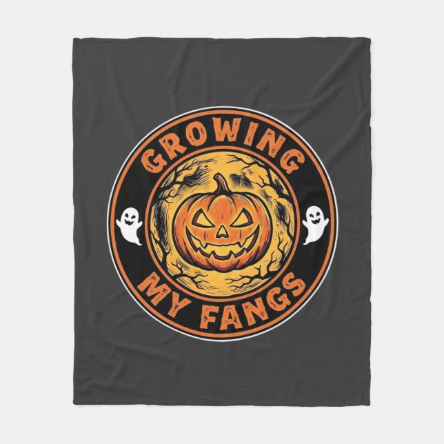 Växande huggtänder Halloween-pumpa Spökdesign_1 Fleecefilt (Framsidan)