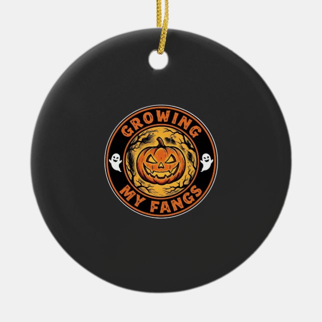 Växande huggtänder Halloween-pumpa Spökdesign_1 Julgransprydnad Keramik (Framsidan)