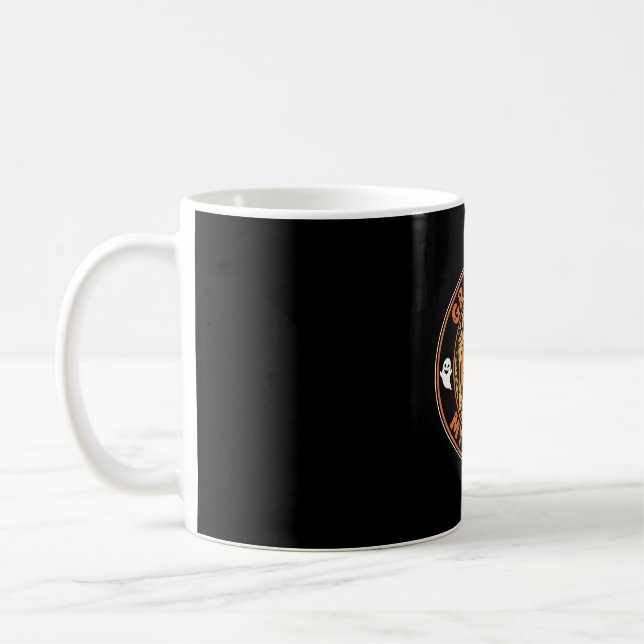 Växande huggtänder Halloween-pumpa Spökdesign_1 Kaffemugg (Vänster)