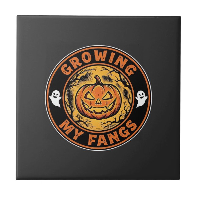 Växande huggtänder Halloween-pumpa Spökdesign_1 Kakelplatta (Framsidan)