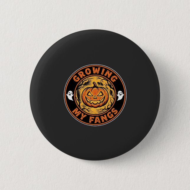 Växande huggtänder Halloween-pumpa Spökdesign_1 Knapp (Framsida)