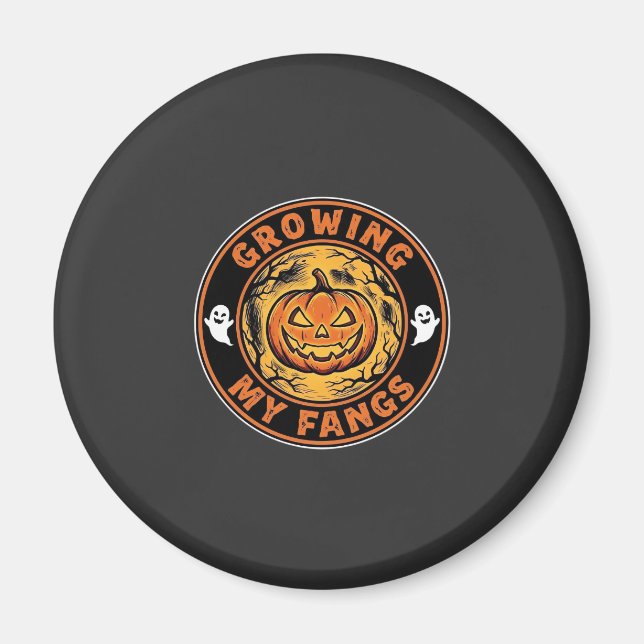 Växande huggtänder Halloween-pumpa Spökdesign_1 Magnet (Framsidan)