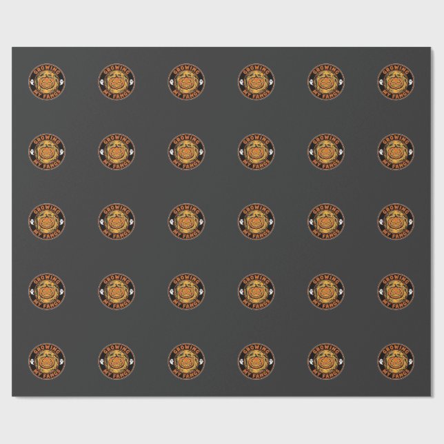 Växande huggtänder Halloween-pumpa Spökdesign_1 Presentpapper (Platt)