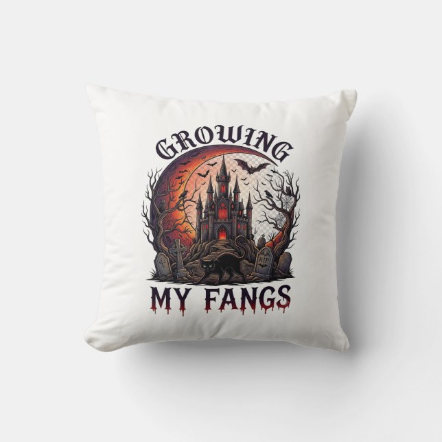 Växande huggtänder Halloween Spökaktigt Slott Svar Kudde (Framsida)