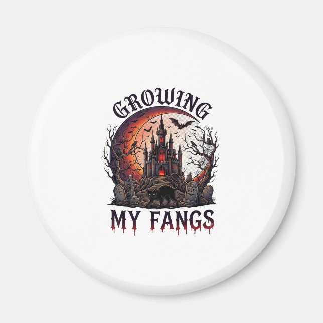 Växande huggtänder Halloween Spökande Slott Svart  Magnet (Framsidan)