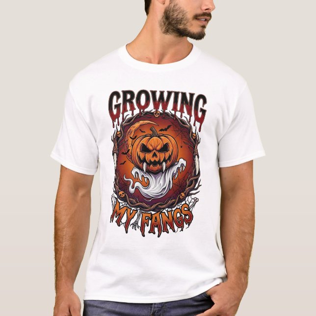 Växande huggtänder Vampyr Pumpa Spökfladdermöss Dö T Shirt (Framsida)
