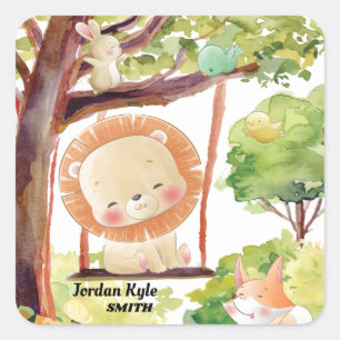 Växande Lejon, räv, flott och fågel  natur Fyrkantigt Klistermärke