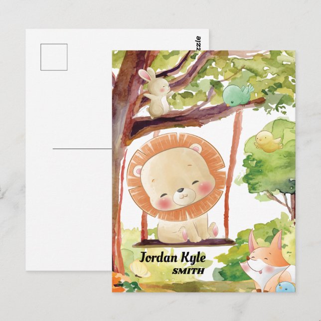 Växande Lejon, räv, flott och fågel  natur Vykort (Fram/baksida)