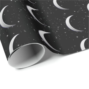 Växande måne för silver - starry bakgrund presentpapper