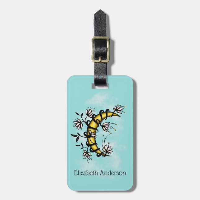 Växande måne som slås in i blommatatueringstil bagagebricka (Vertikal Framsida)