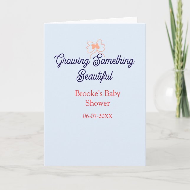 växande något vackert persikobåge baby shower  kort (Framsida)