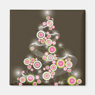 Växande Rosa Retro Circles Abstrakt Julgran Magnet