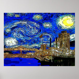 Växande stad för Starry natt Poster