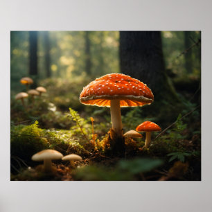 Växande svampar i skog poster