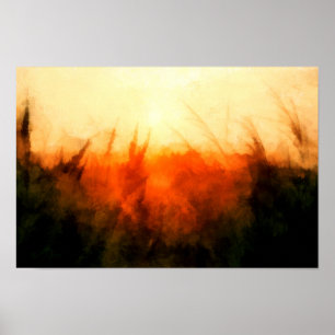 Växande vete fält i ett orange landskap poster