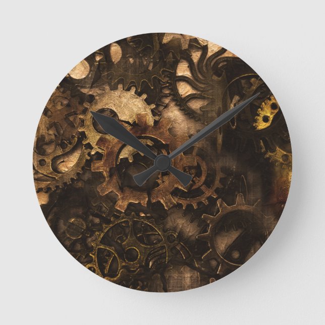 Växel - Steampunk Gears & Cogs Rund Klocka (Framsida)