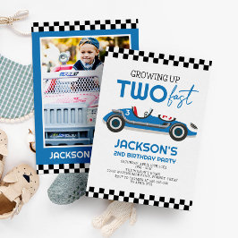 Växer upp fort blått tävlingsbil 2-årsdag inbjudningar