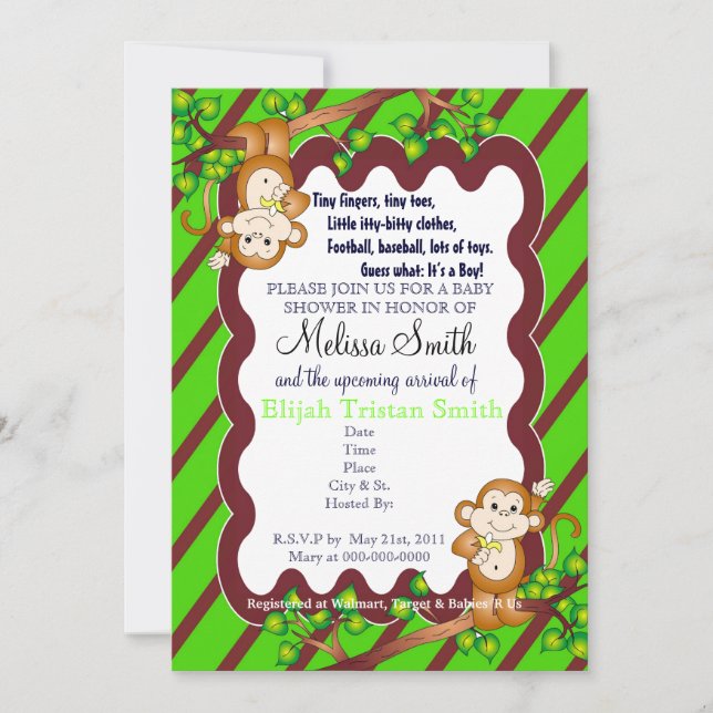 Växla inbjudningar till barnskor med apa (Framsida)