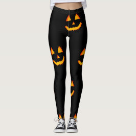 Växla jack-o-lattern ansikte på svart halloween leggings