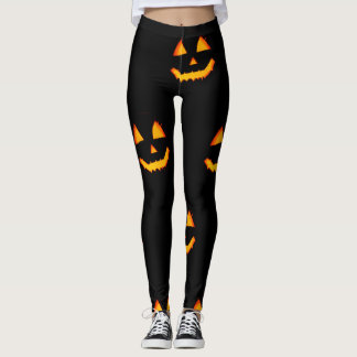 Växla jack-o-lattern ansikte på svart halloween leggings