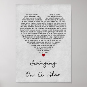 Växla på ett stjärnfärgat Grått Heart Sång Lyric-t Poster